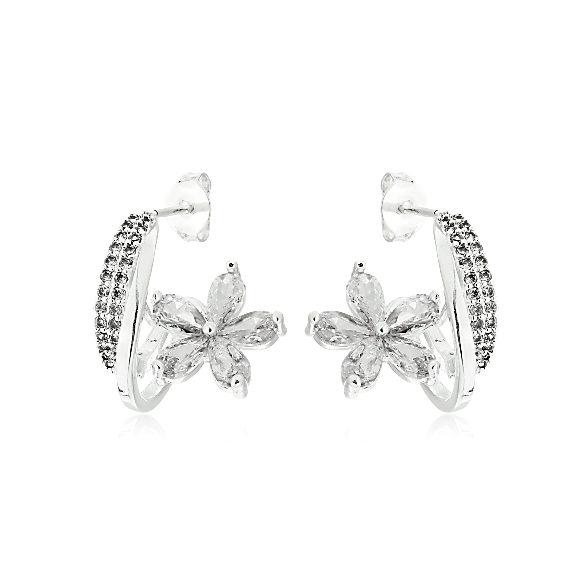 Brinco Argola Flor -Prata