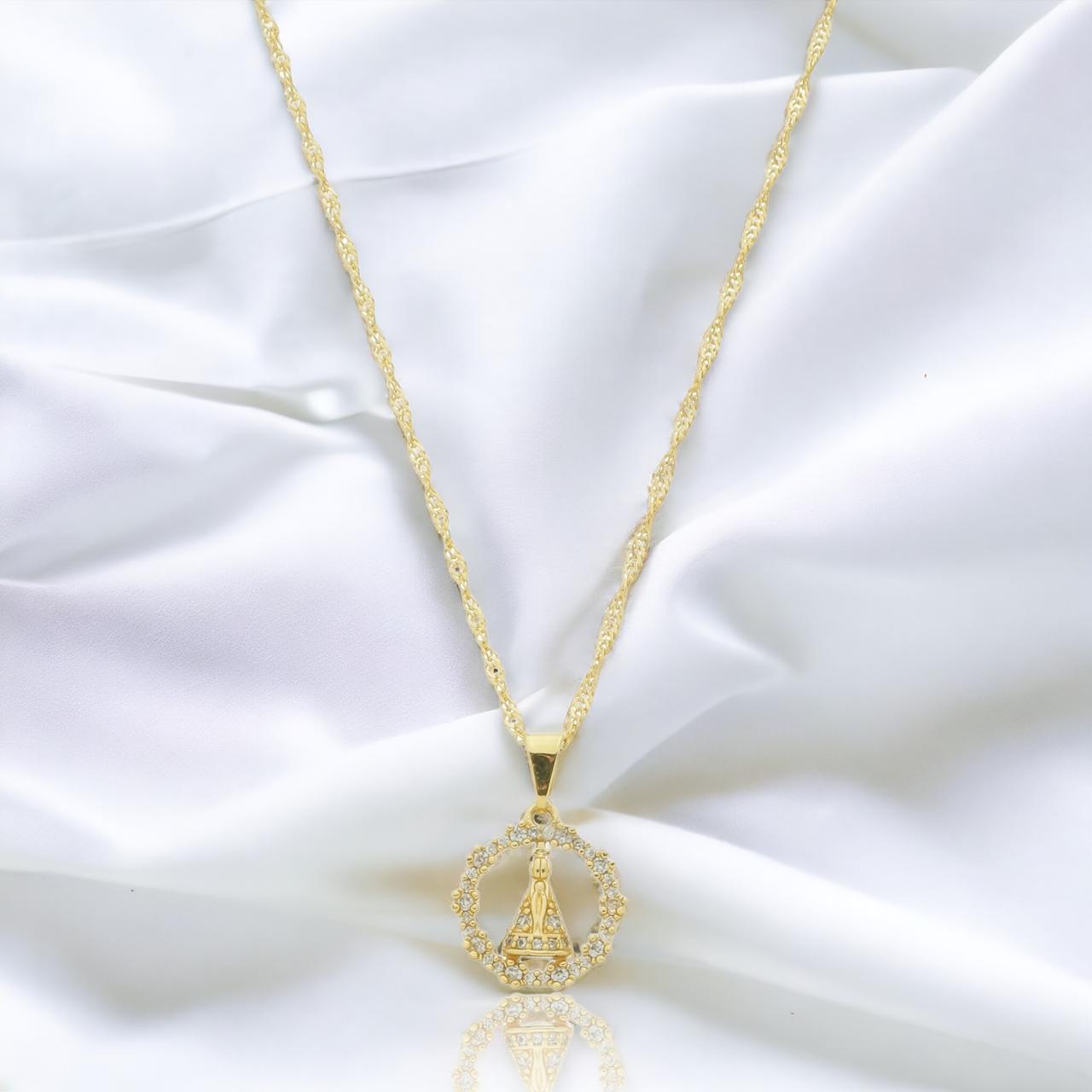 Colar singapura coroa Nossa Senhora ouro