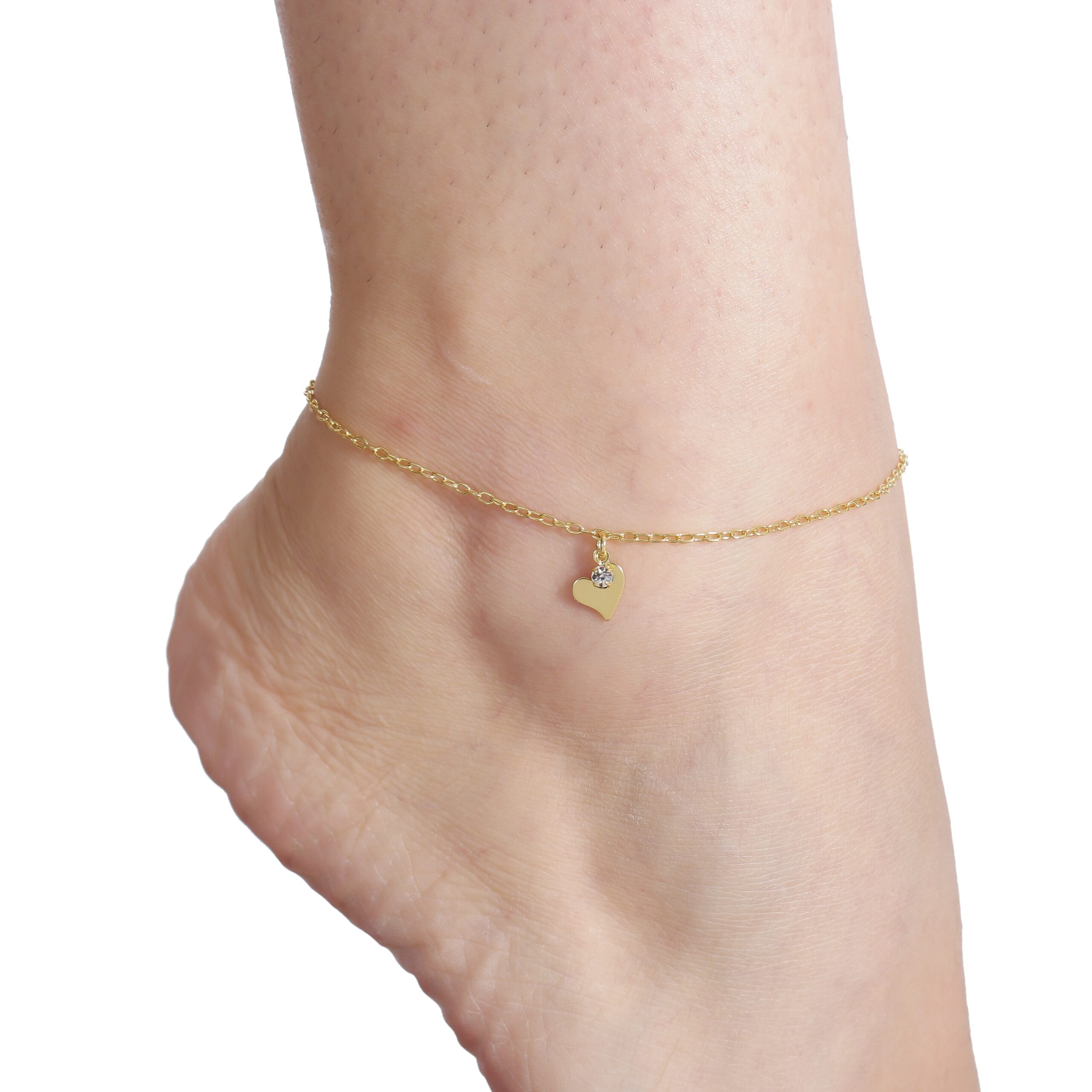 Tornozeleira Coração strass ouro