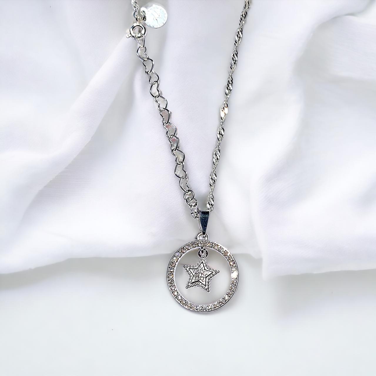 Colar Estrela Pendente Prata 45cm