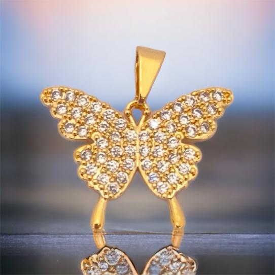 Colar Veneziana Borboleta Luna Ouro