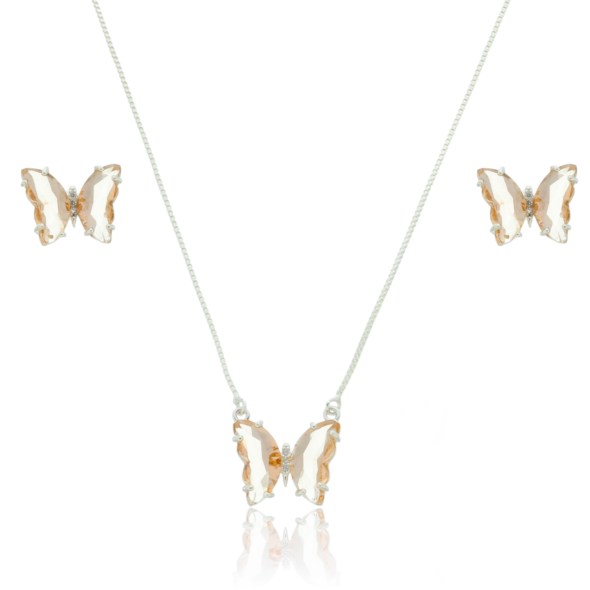 Conjunto Borboleta Morganita Prata