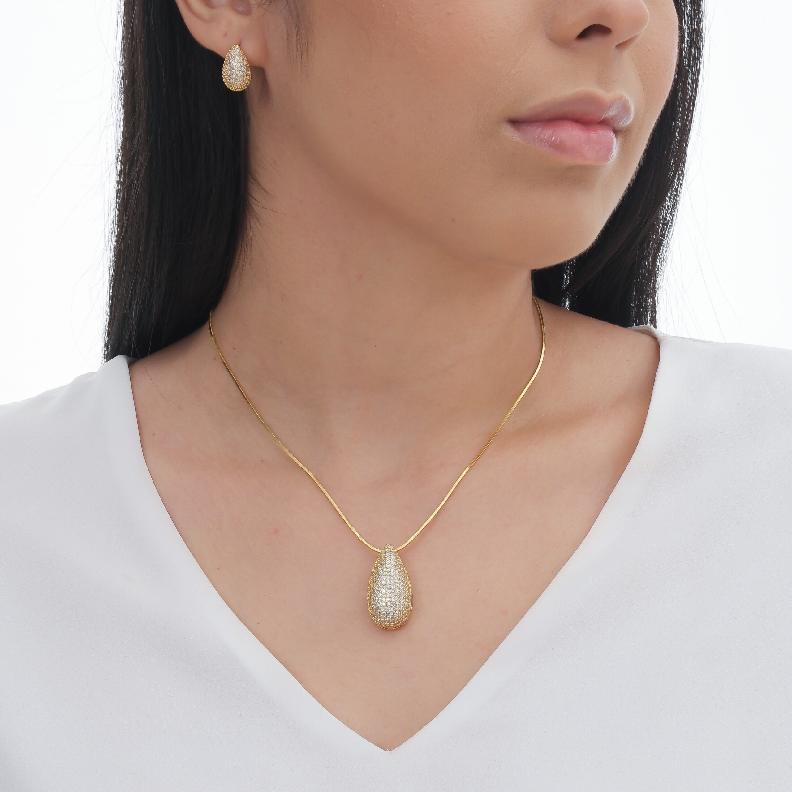 conjunto gota reluzente ouro