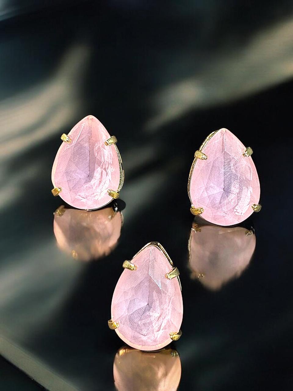 Conjunto Gota Rosa Quartzo = Coleção Círculo de Gaia=